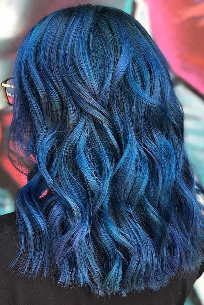 Blue-black hair waves