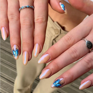 Clear Blue Butterfly Nails