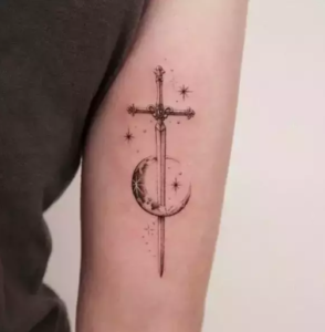 Cross tatto With Moon And Stars