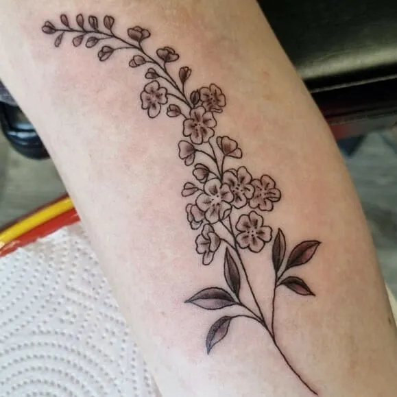 Charming July Nativity Blossom Tattoo with Blossom Stem 