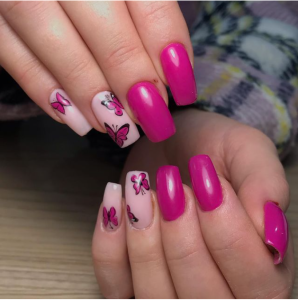 Hot Pink Butterfly Nails