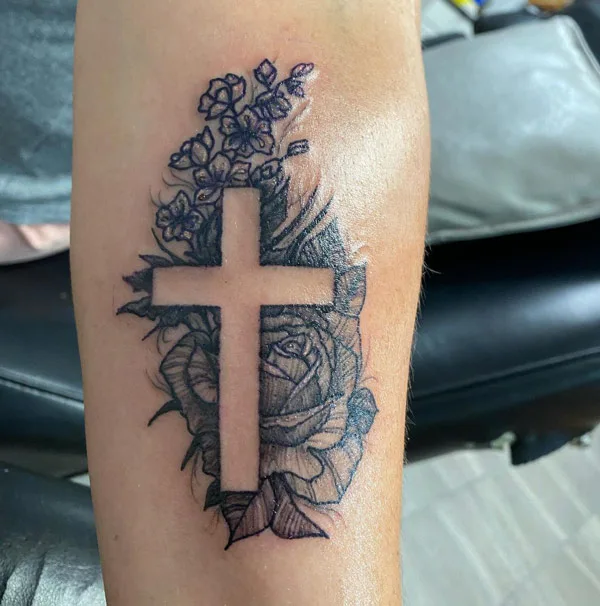 July Birth Bloom Cross Tattoo