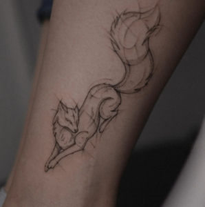 Sketch Style Fox Tattoo on Side of Ankle